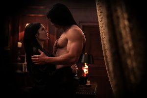 Beth (Olivia Applegate) and Wrath (Robert Maaser) in Black Dagger Brotherhood season 1. Photo: Passionflix