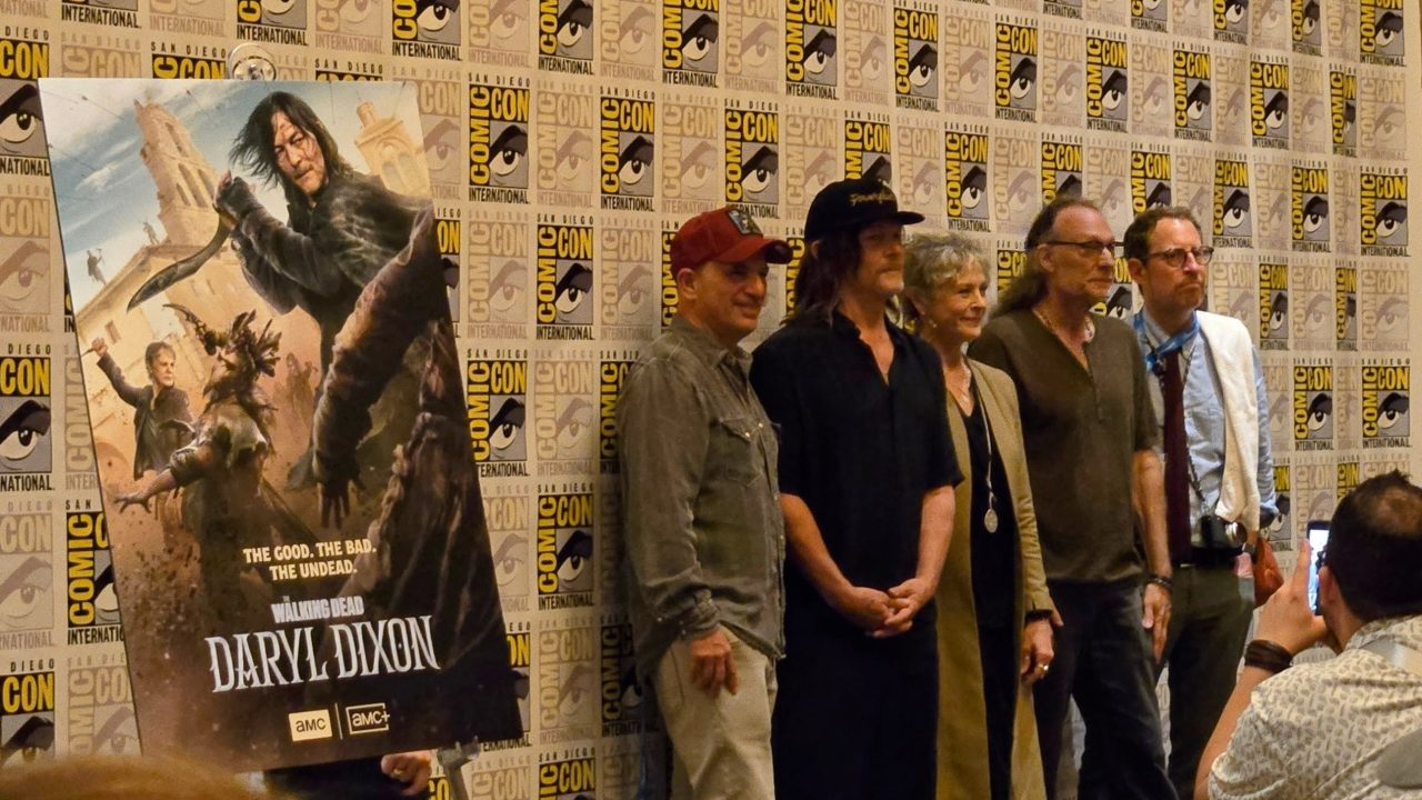 David Zable, Norman Reedus, Melissa McBride, Greg Nicotero and Scott M. Gimple at the Daryl Dixon season 3 press panel at SDCC 2025