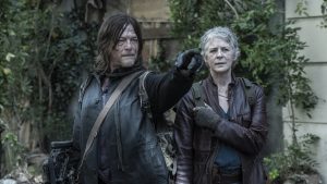 Daryl (Norman Reedus) and Carol (Melissa McBride) in The Walking Dead: Daryl Dixon season 3. Photo Credit: Carla Oset/AMC