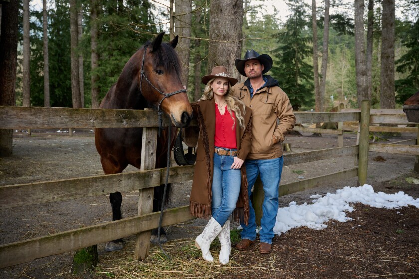 Fiona Gubelmann and Warren Christie in A Royal Montana Christmas. Photo: Hallmark Channel