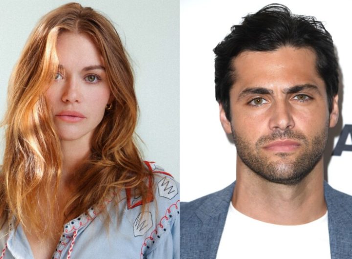 Headshots of Holland Roden and Matthew Daddario from Holiday Touchdown: A Bills Love Story