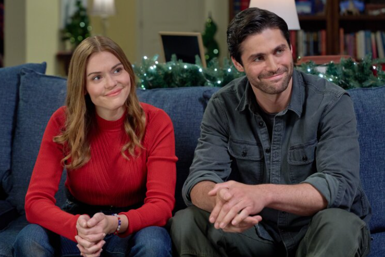 Holland Roden and Matthew Daddario in Holiday Touchdown: A Bills Love Story. Photo: Hallmark Channel
