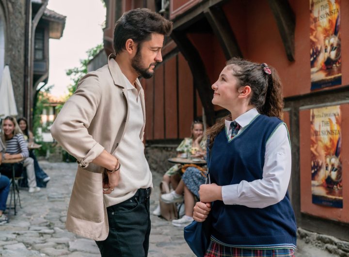 Tyler Hynes, Chloe Raphael on an Italian street in The Groomsmen: Last Dance. Photo: Hallmark Media/Photographer: Elena Nenkof