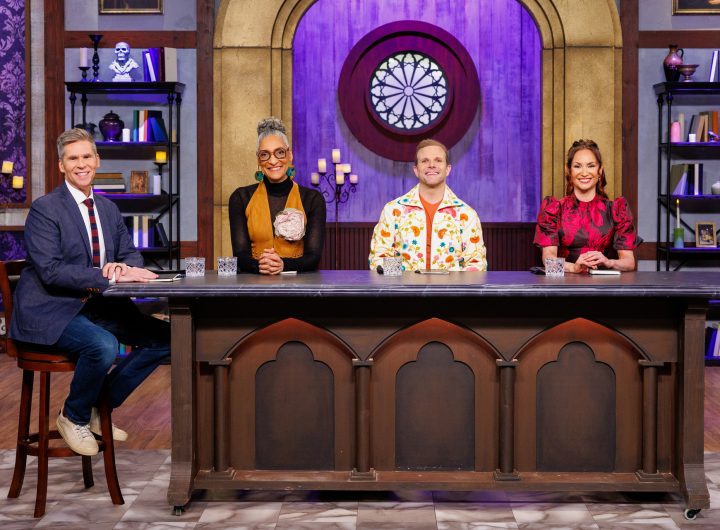 John Henson, Stephanie Boswell, Carla Hall and Zac Young in Halloween Baking Championship season 11.