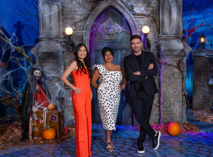 Shinmin Li, Aarti Sequeira and Jonathan Bennett in Halloween Wars season 15. Photo: Food Network
