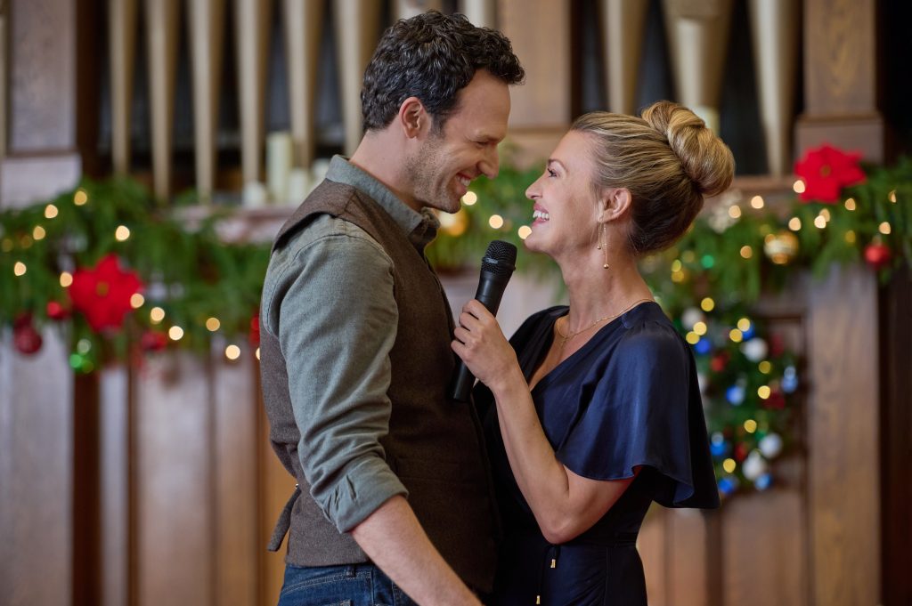 Jake Epstein and Brooke D'Orsay in Oy to the World. Photo: Hallmark Media