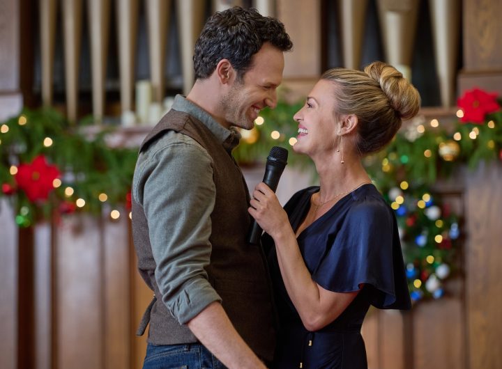 Jake Epstein and Brooke D'Orsay in Oy to the World. Photo: Hallmark Media