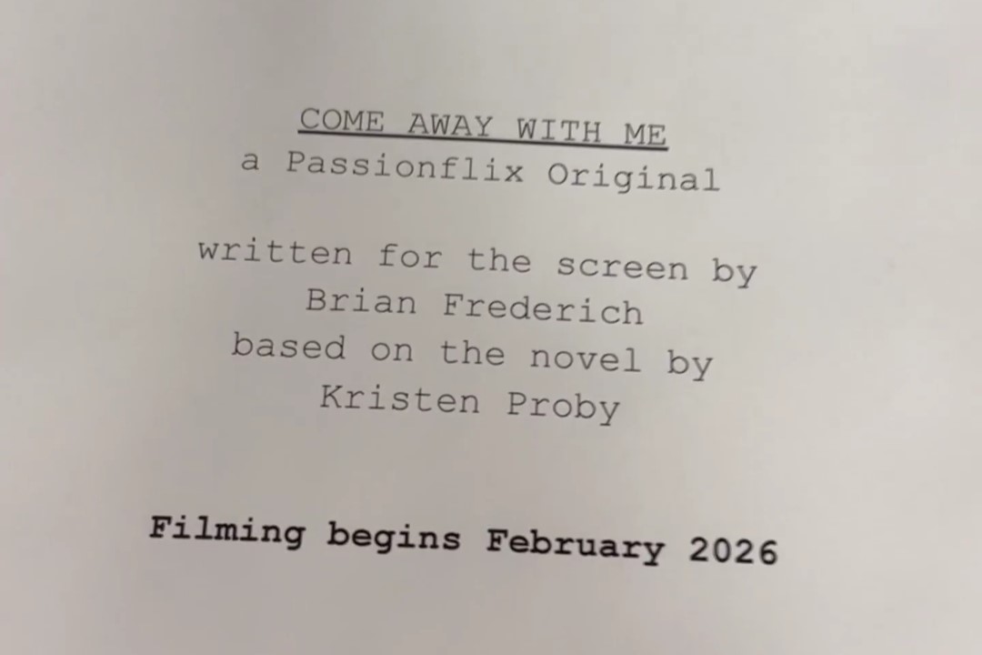 Image of typewritten script revealing that Passionflix will begin filming Come Away With Me in February 2026