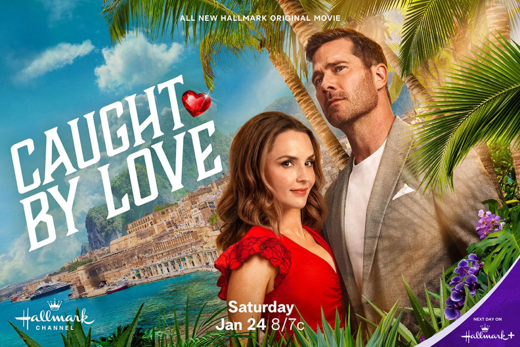 Key art from Caught By Love featuring Rachael Leigh Cook and Luke Macfarlane. Photo: Hallmark Media