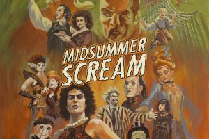 Key art for Midsummer Scream 2026 featuring painted images of horror icons. Credit: Stephen Andrade, Midsummer Scream