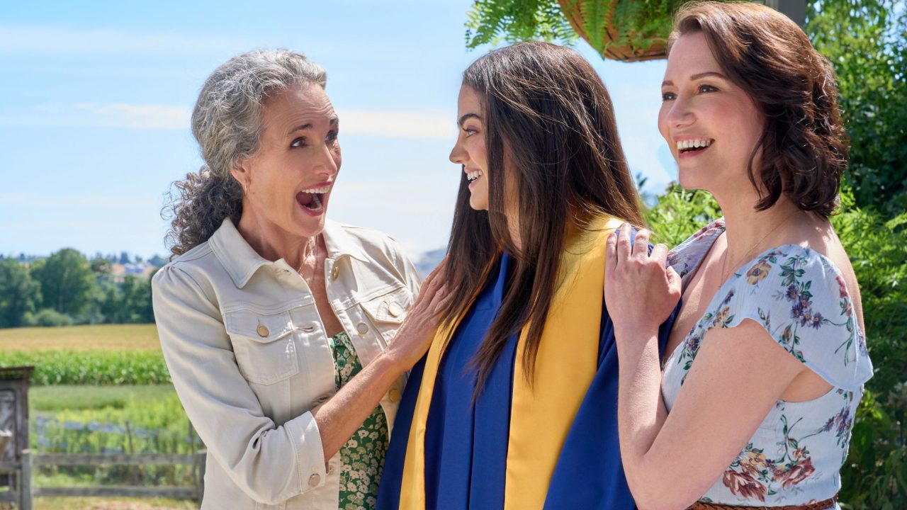 Andie MacDowell, Sadie Laflamme-Snow, Chyler Leigh in The Way Home season 4. Credit: ©2026 Hallmark Media/Photographer: Peter Stranks