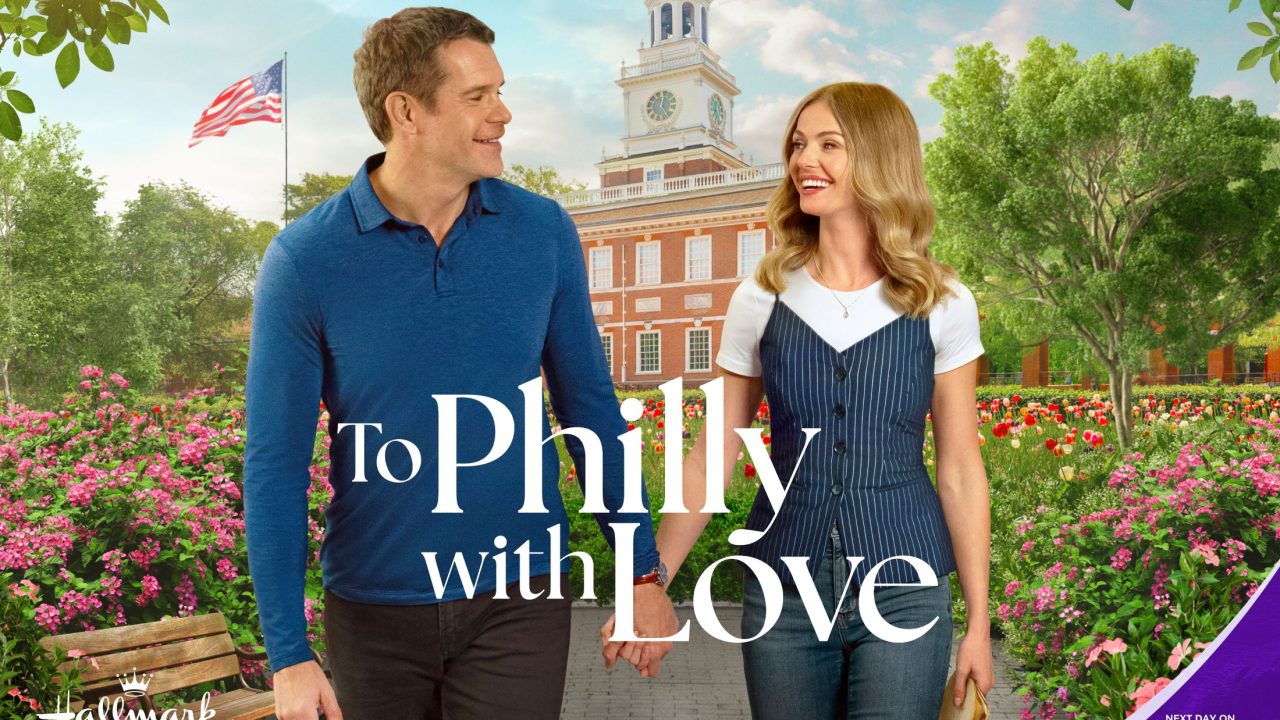 Stephen Huszar and Rebecca Dalton in To Philly with Love. Image: Hallmark Media