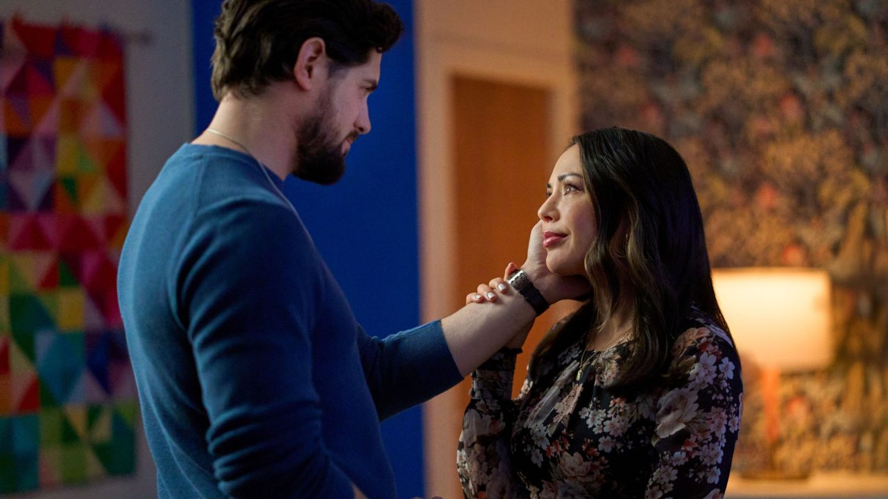 Chris McNally and Janel Parrish in Two for Tee. Photo: Hallmark Media