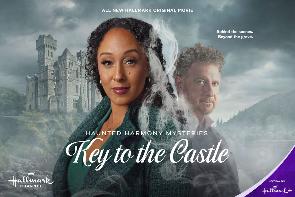 Tamera Mowry-Housley and Risteard Cooper in Haunted Harmony Mysteries: Key to the Castle. Photo: Hallmark Media