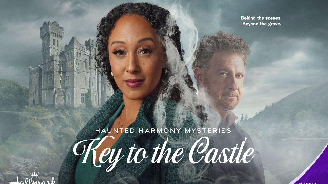 Tamera Mowry-Housley and Risteard Cooper in Haunted Harmony Mysteries: Key to the Castle. Photo: Hallmark Media
