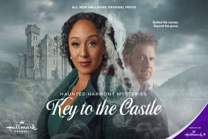 Tamera Mowry-Housley and Risteard Cooper in Haunted Harmony Mysteries: Key to the Castle. Photo: Hallmark Media