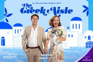 Nikki DeLoach and Apostolis Totsikas in The Greek Aisle. Image: Hallmark Media