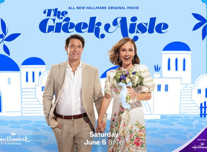 Nikki DeLoach and Apostolis Totsikas in The Greek Aisle. Image: Hallmark Media