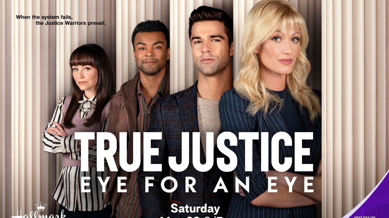 Katherine McNamara, Markian Tarasiuk, Nikki DeLoach, Benjamin Ayres in True Justice: Eye for an Eye. Photo: Hallmark Media