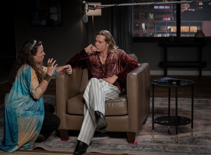Director Claudia Llosa and Sam Reid as Lestat De Lioncourt - Anne Rice's The Vampire Lestat _ Episode 03, Behind the Scene - Photo Credit: Sophie Giraud/AMC
