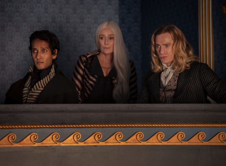 Sam Reid as Lestat De Lioncourt, Assad Zaman as Armand, Jennifer Ehle as Gabriella - Anne Rice's The Vampire Lestat _ Episode 03 - Photo Credit: Sophie Giraud/AMC