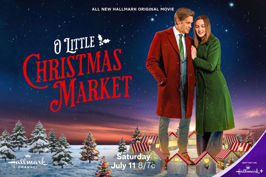 Stephen Huszar and Katherine Barrell in O Little Christmas Market. Photo: Hallmark Media