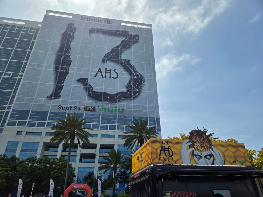 AHS: 13 building wrap at the Hilton Bayfront during SDCC 2026 and the AHS: Cult ice cream truck. Photo: Sarabeth Pollock