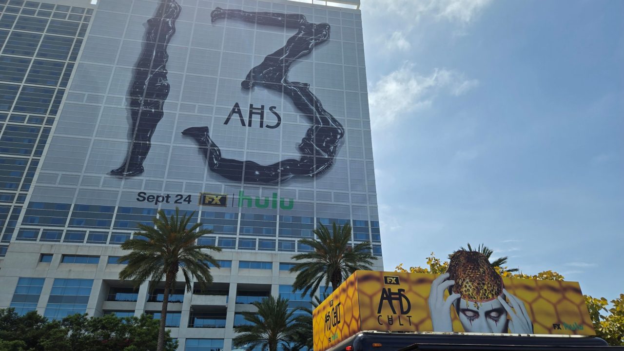 AHS: 13 building wrap at the Hilton Bayfront during SDCC 2026 and the AHS: Cult ice cream truck. Photo: Sarabeth Pollock