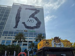 AHS: 13 building wrap at the Hilton Bayfront during SDCC 2026 and the AHS: Cult ice cream truck. Photo: Sarabeth Pollock