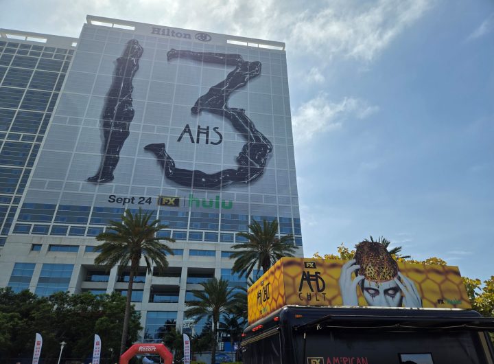 AHS: 13 building wrap at the Hilton Bayfront during SDCC 2026 and the AHS: Cult ice cream truck. Photo: Sarabeth Pollock