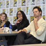 Kat Sandler, Clark Backo and Noah Reid at the YAGA press conference at SDCC 2026. Photo: Sarabeth Pollock