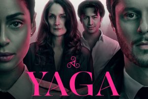 Key art for YAGA starring Carrie-Anne Moss, Noah Reid, Clark Backo, and Hudson Williams. Image: AMC Global Media