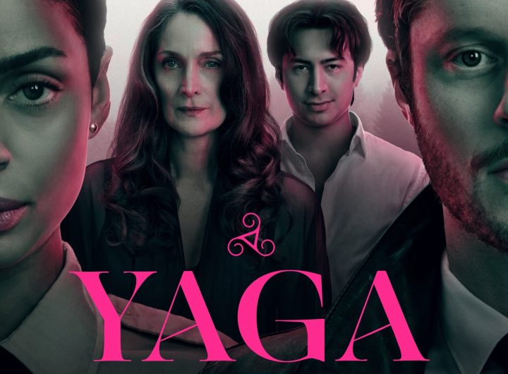 Key art for YAGA starring Carrie-Anne Moss, Noah Reid, Clark Backo, and Hudson Williams. Image: AMC Global Media