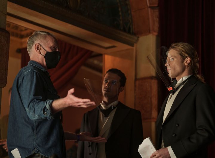 BTS, Executive Producer and Director Alan Taylor, Sam Reid as Lestat De Lioncourt and Jacob Anderson as Louis De Point Du Lac - Interview with the Vampire _ Season 1, Episode 2 - Photo Credit: Michele K. Short/Sony Pictures Television/AMC