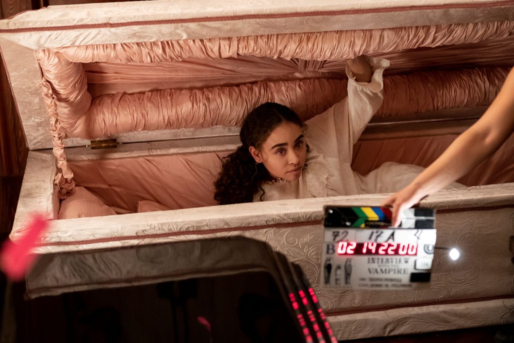 BTS, Bailey Bass as Claudia - Interview with the Vampire _ Season 1, Episode 4 - Photo Credit: Alfonso Bresciani/AMC