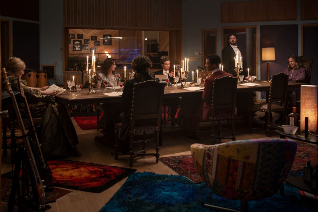 Sam Reid as Lestat De Lioncourt, Jacob Anderson as Louis De Pointe Du Lac, Joseph Potter as Nicholas De Lenfent, Jennifer Ehle as Gabriella, Sarah Swire as TC, Maura Grace Athari as Antoinette Brown and Kameron Lopreore as Italian Tenor - Anne Rice's The Vampire Lestat _ Episode 07 - Photo Credit: Sophie Giraud/AMC