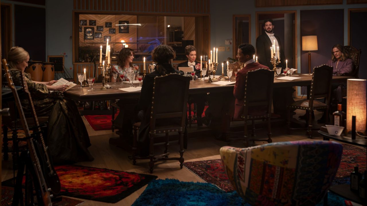 Sam Reid as Lestat De Lioncourt, Jacob Anderson as Louis De Pointe Du Lac, Joseph Potter as Nicholas De Lenfent, Jennifer Ehle as Gabriella, Sarah Swire as TC, Maura Grace Athari as Antoinette Brown and Kameron Lopreore as Italian Tenor - Anne Rice's The Vampire Lestat _ Episode 07 - Photo Credit: Sophie Giraud/AMC