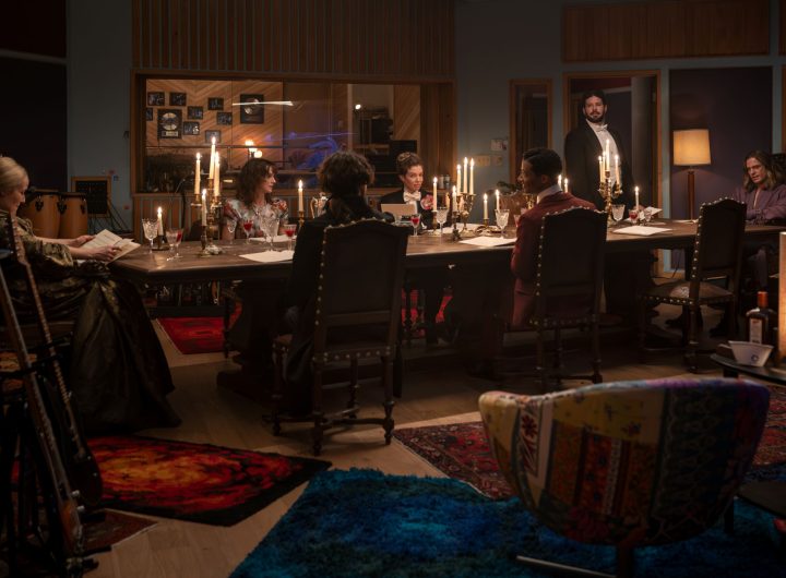 Sam Reid as Lestat De Lioncourt, Jacob Anderson as Louis De Pointe Du Lac, Joseph Potter as Nicholas De Lenfent, Jennifer Ehle as Gabriella, Sarah Swire as TC, Maura Grace Athari as Antoinette Brown and Kameron Lopreore as Italian Tenor - Anne Rice's The Vampire Lestat _ Episode 07 - Photo Credit: Sophie Giraud/AMC