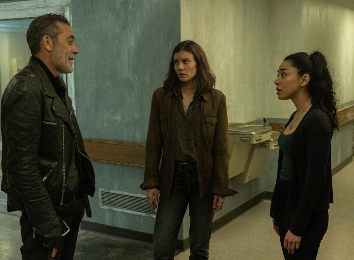 auren Cohan as Maggie, Jeffrey Dean Morgan as Negan, Aimee Garcia as Renata - The Walking Dead: Dead City _ Season 3, Episode 2 - Photo Credit: Robert Clark/AMC