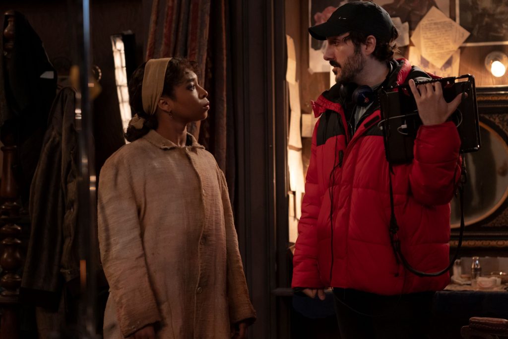 BTS, Director Levan Akin, Delainey Hayles as Claudia - Interview with the Vampire _ Season 2, Episode 4 - Photo Credit: Larry Horricks/AMC