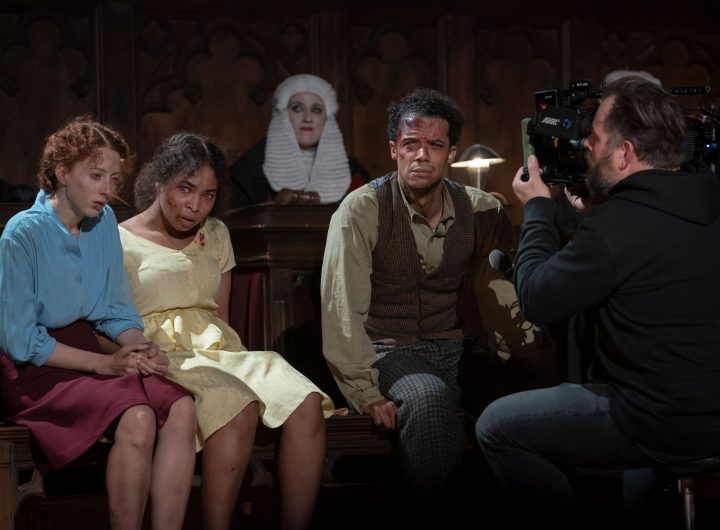 BTS, Crew, Jacob Anderson as Louis de Pointe du Lac, Delainey Hayles as Claudia and Roxane Duran as Madeleine - Interview with the Vampire _ Season 2, Episode 7 - Photo Credit: Larry Horricks/AMC