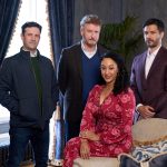 When Gethsemane is invited to play at a wedding, she and Eamon find themselves involved in the death of a member of the bridal party in Haunted Harmony Mysteries: Prelude to a Wedding . Photo: Adam Fergus, Risteard Cooper, Tamera Mowry-Housley, Marco Grazzini Credit: ©2026 Hallmark Media/Photographer: Steffan Hill