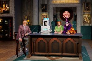 Host John Henson, with judges Aarti Sequeira, Zac Young and Stephanie Boswell as seen on Halloween Baking Championship season 12. Photo: Food Network