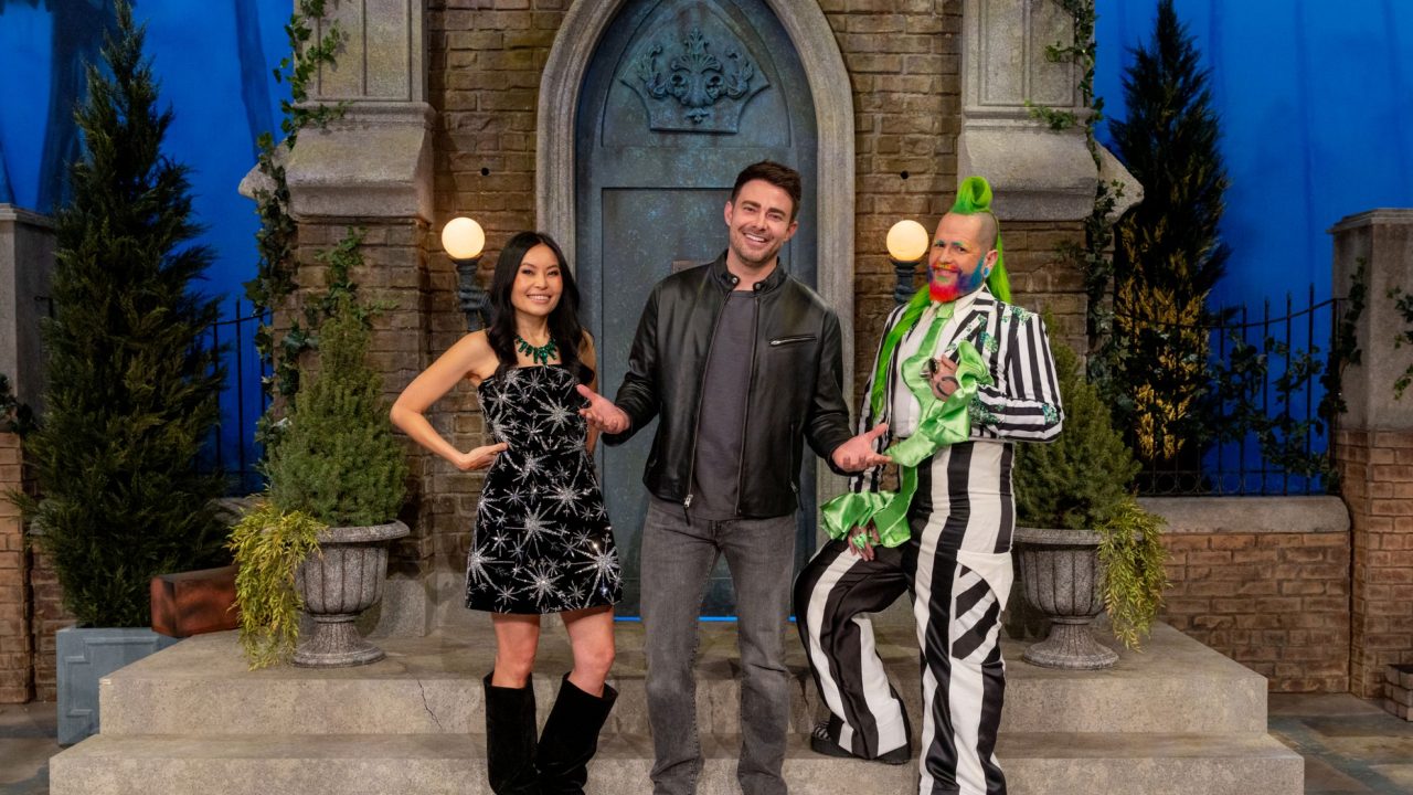Host Jonathan Bennett with judges Shinmin Li and Andrew Fuller as seen on Halloween Wars season 16. Photo: Food Network