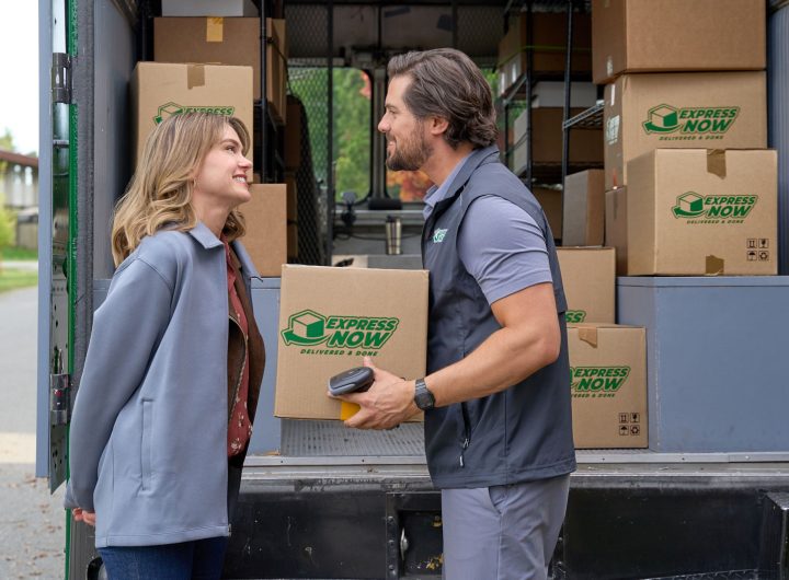 Aimee Teegarden and Chris McNally in Love Finds You. Credit: ©2026 Hallmark Media/Photographer: Courtney Julien