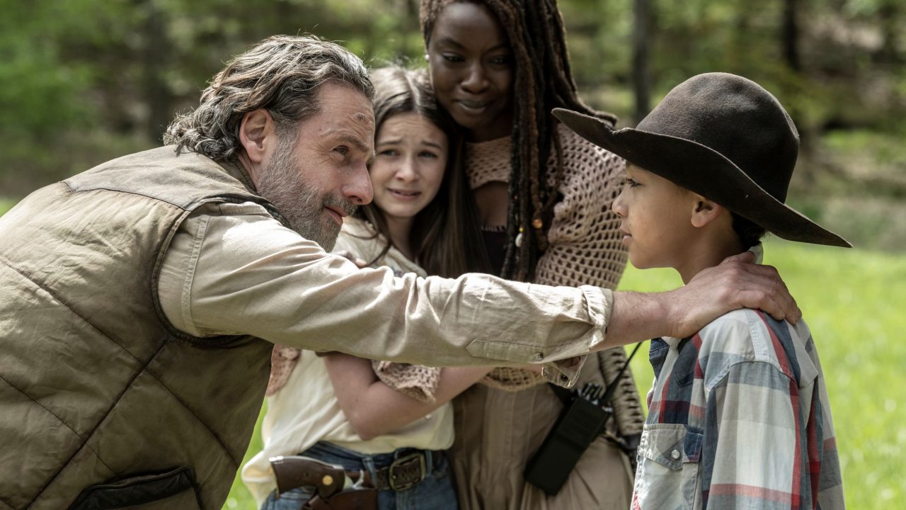 Andrew Lincoln as Rick Grimes, Danai Gurira as Michonne, Cailey Fleming as Judith, Anthony Azor as RJ - The Walking Dead: The Ones Who Live _ Season 1, Episode 6 - Photo Credit: Gene Page/AMC