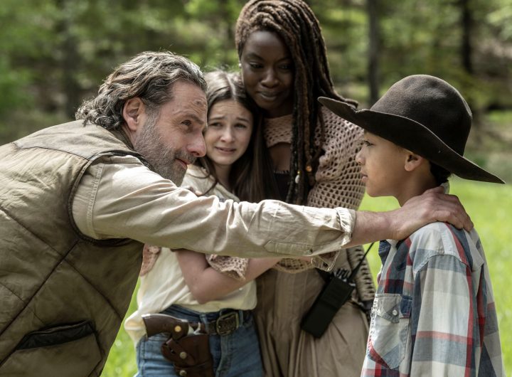 Andrew Lincoln as Rick Grimes, Danai Gurira as Michonne, Cailey Fleming as Judith, Anthony Azor as RJ - The Walking Dead: The Ones Who Live _ Season 1, Episode 6 - Photo Credit: Gene Page/AMC