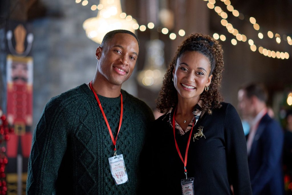Brendan Morgan and Lindura in Merry Memories. Credit: ©2026 Hallmark Media/Photographer: Courtesy Johnson Production Group