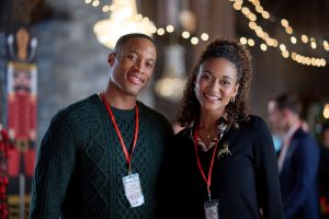 Brendan Morgan and Lindura in Merry Memories. Credit: ©2026 Hallmark Media/Photographer: Courtesy Johnson Production Group
