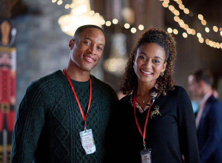 Brendan Morgan and Lindura in Merry Memories. Credit: ©2026 Hallmark Media/Photographer: Courtesy Johnson Production Group